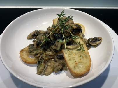 Garlic mushrooms on toasted ciabatta